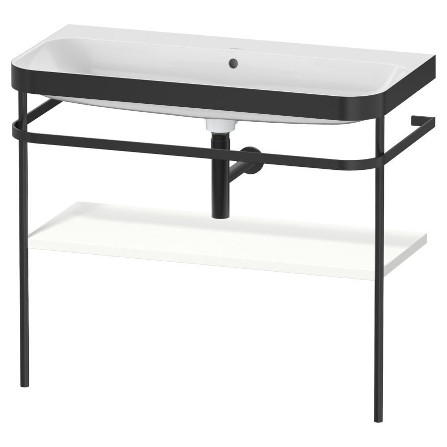 Combination de lavabo HAPPY
D.2 PLUS, 97,5 x 49 x 85 cm
1 tablette, posé sur le sol
profil noir mat
lavabo incl. avec plaque
de recourvrement en couleur
de console, porte-serviette
soupape d'écoulement
Push Open incl.