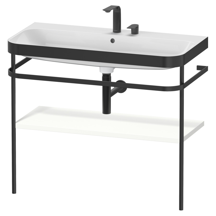 Combination de lavabo HAPPY
D.2 PLUS, 97,5 x 49 x 85 cm
1 tablette, posé sur le sol
profil noir mat
lavabo incl. avec plaque
de recourvrement en couleur
de console, porte-serviette
soupape d'écoulement
Push Open incl.