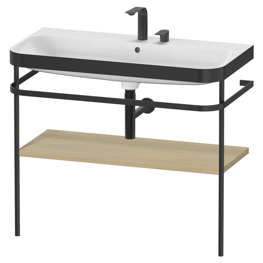 Combination de lavabo HAPPY
D.2 PLUS, 97,5 x 49 x 85 cm
1 tablette, posé sur le sol
profil noir mat
lavabo incl. avec plaque
de recourvrement en couleur
de console, porte-serviette
soupape d'écoulement
Push Open incl.