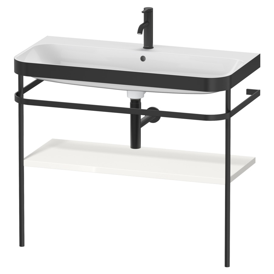 Combination de lavabo HAPPY
D.2 PLUS, 97,5 x 49 x 85 cm
1 tablette, posé sur le sol
profil noir mat
lavabo incl. avec plaque
de recourvrement en couleur
de console, porte-serviette
soupape d'écoulement
Push Open incl.