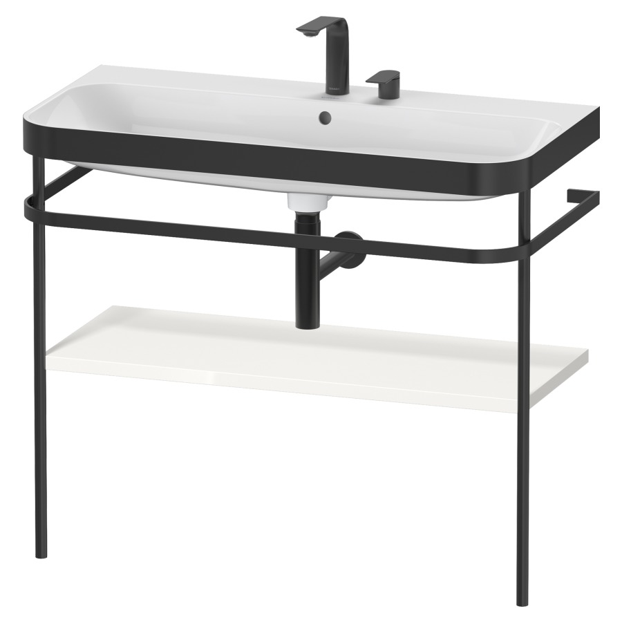 Combination de lavabo HAPPY
D.2 PLUS, 97,5 x 49 x 85 cm
1 tablette, posé sur le sol
profil noir mat
lavabo incl. avec plaque
de recourvrement en couleur
de console, porte-serviette
soupape d'écoulement
Push Open incl.