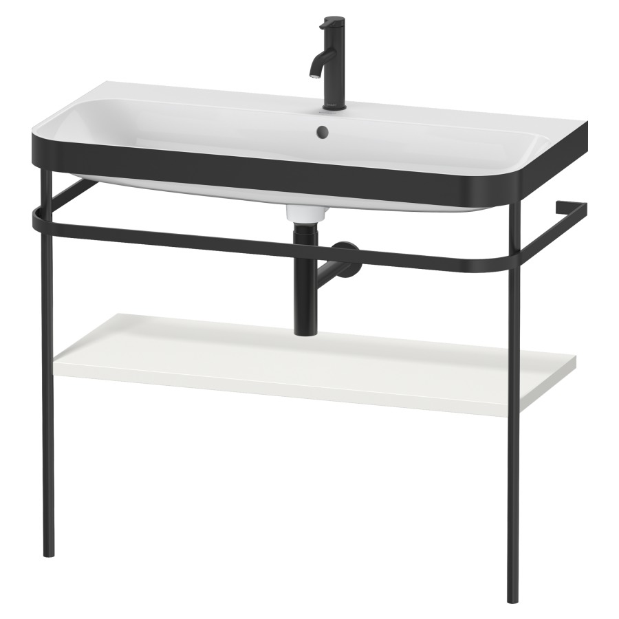 Combination de lavabo HAPPY
D.2 PLUS, 97,5 x 49 x 85 cm
1 tablette, posé sur le sol
profil noir mat
lavabo incl. avec plaque
de recourvrement en couleur
de console, porte-serviette
soupape d'écoulement
Push Open incl.