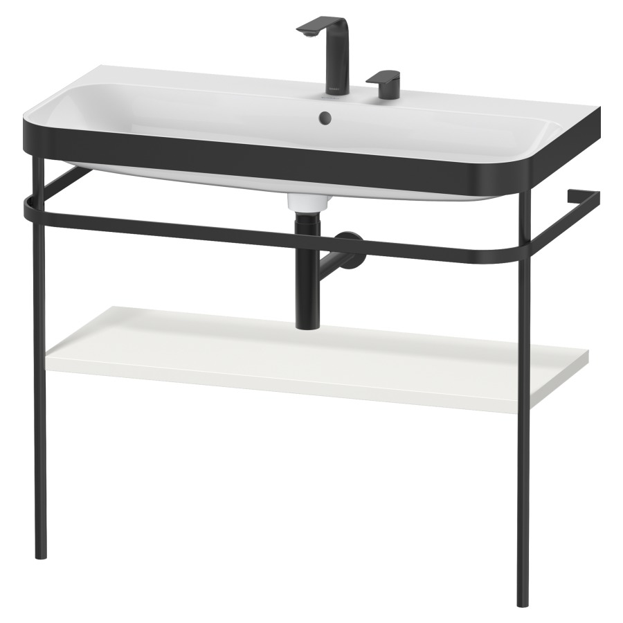 Combination de lavabo HAPPY
D.2 PLUS, 97,5 x 49 x 85 cm
1 tablette, posé sur le sol
profil noir mat
lavabo incl. avec plaque
de recourvrement en couleur
de console, porte-serviette
soupape d'écoulement
Push Open incl.