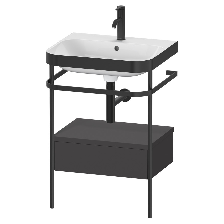 Combination de lavabo HAPPY
D.2 PLUS, 57,5 x 49 x 85 cm
élément à 1 tiroir, posé sur
le sol, profil noir mat
lavabo avec plaque
de recourvrement en couleur
de console, porte-serviette
soupape d'écoulement
Push Open incl.