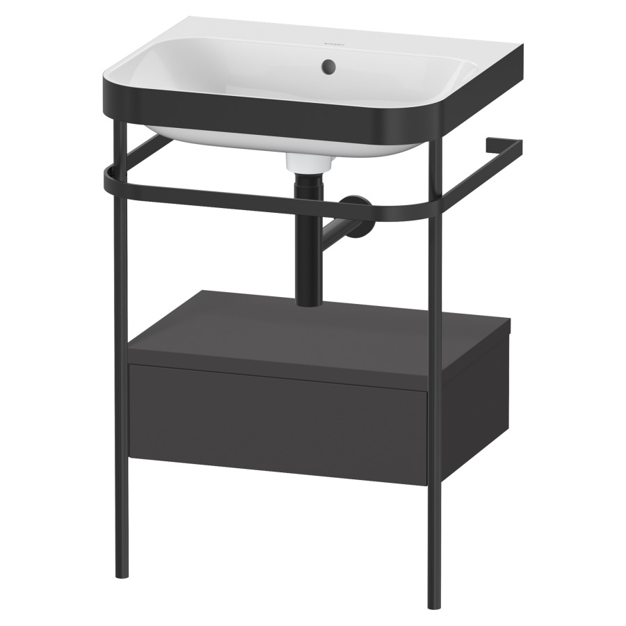 Combination de lavabo HAPPY
D.2 PLUS, 57,5 x 49 x 85 cm
élément à 1 tiroir, posé sur
le sol, profil noir mat
lavabo avec plaque
de recourvrement en couleur
de console, porte-serviette
soupape d'écoulement
Push Open incl.