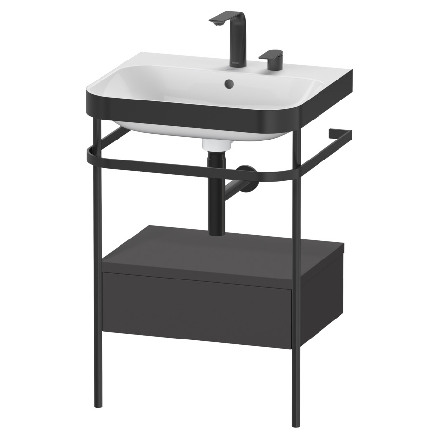 Combination de lavabo HAPPY
D.2 PLUS, 57,5 x 49 x 85 cm
élément à 1 tiroir, posé sur
le sol, profil noir mat
lavabo avec plaque
de recourvrement en couleur
de console, porte-serviette
soupape d'écoulement
Push Open incl.