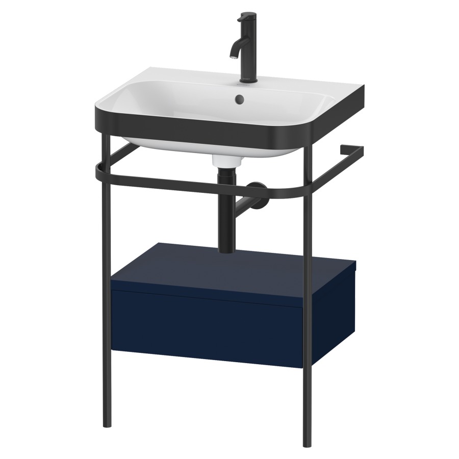 Combination de lavabo HAPPY
D.2 PLUS, 57,5 x 49 x 85 cm
élément à 1 tiroir, posé sur
le sol, profil noir mat
lavabo avec plaque
de recourvrement en couleur
de console, porte-serviette
soupape d'écoulement
Push Open incl.