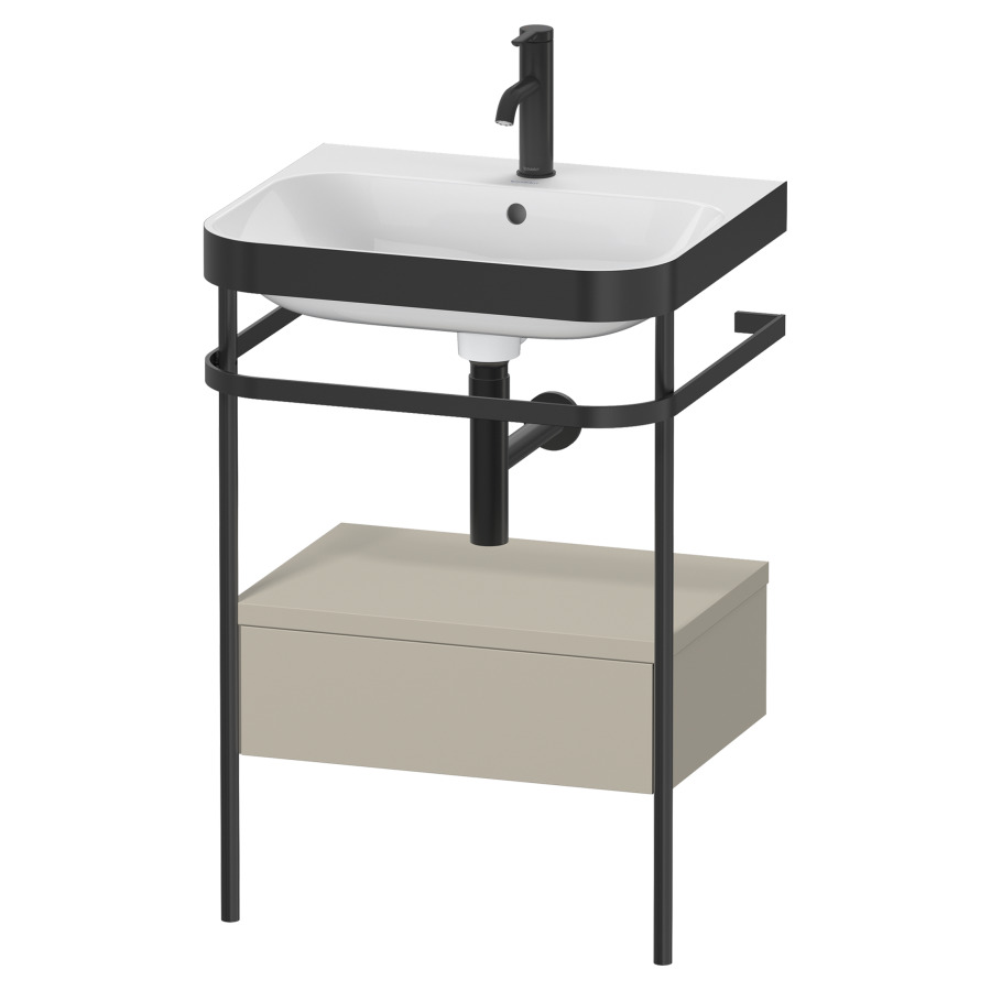 Combination de lavabo HAPPY
D.2 PLUS, 57,5 x 49 x 85 cm
élément à 1 tiroir, posé sur
le sol, profil noir mat
lavabo avec plaque
de recourvrement en couleur
de console, porte-serviette
soupape d'écoulement
Push Open incl.