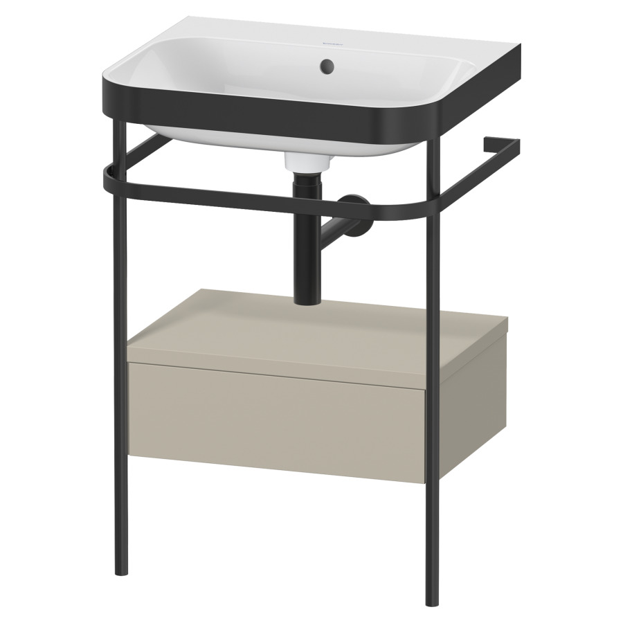 Combination de lavabo HAPPY
D.2 PLUS, 57,5 x 49 x 85 cm
élément à 1 tiroir, posé sur
le sol, profil noir mat
lavabo avec plaque
de recourvrement en couleur
de console, porte-serviette
soupape d'écoulement
Push Open incl.
