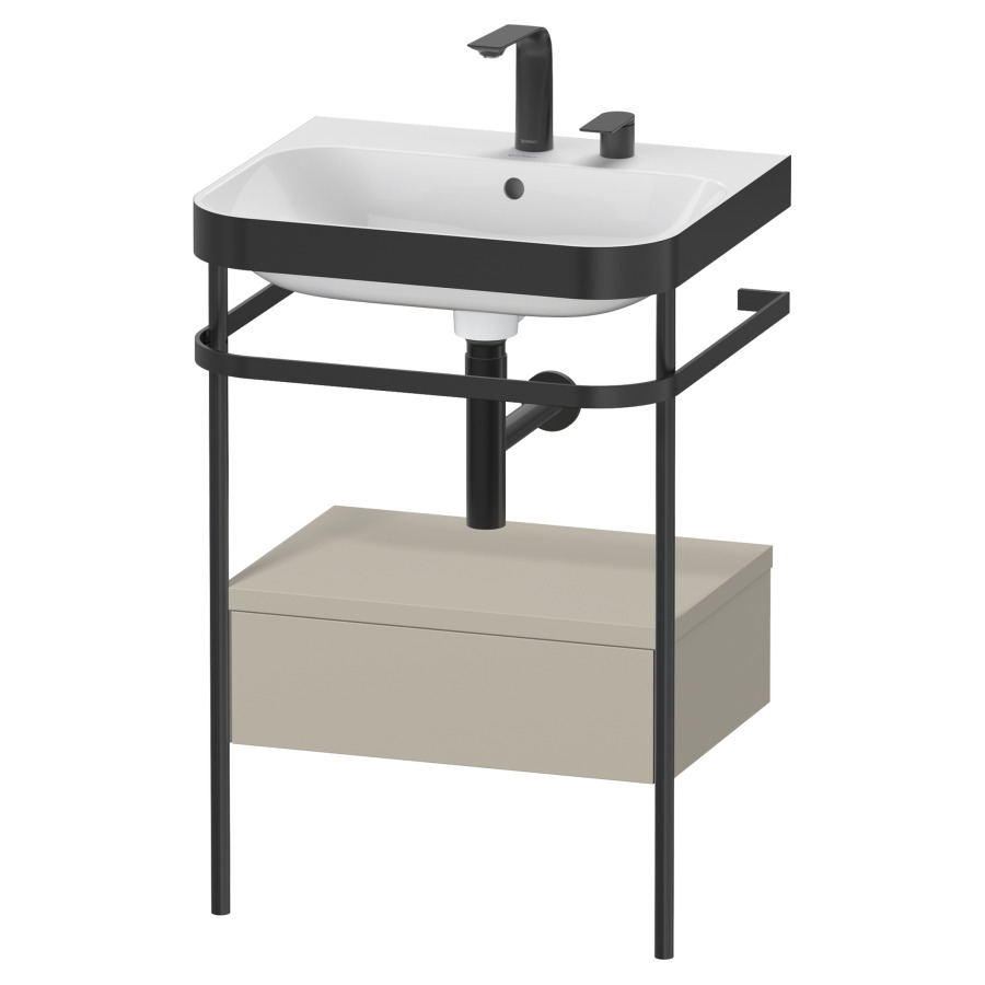 Combination de lavabo HAPPY
D.2 PLUS, 57,5 x 49 x 85 cm
élément à 1 tiroir, posé sur
le sol, profil noir mat
lavabo avec plaque
de recourvrement en couleur
de console, porte-serviette
soupape d'écoulement
Push Open incl.
