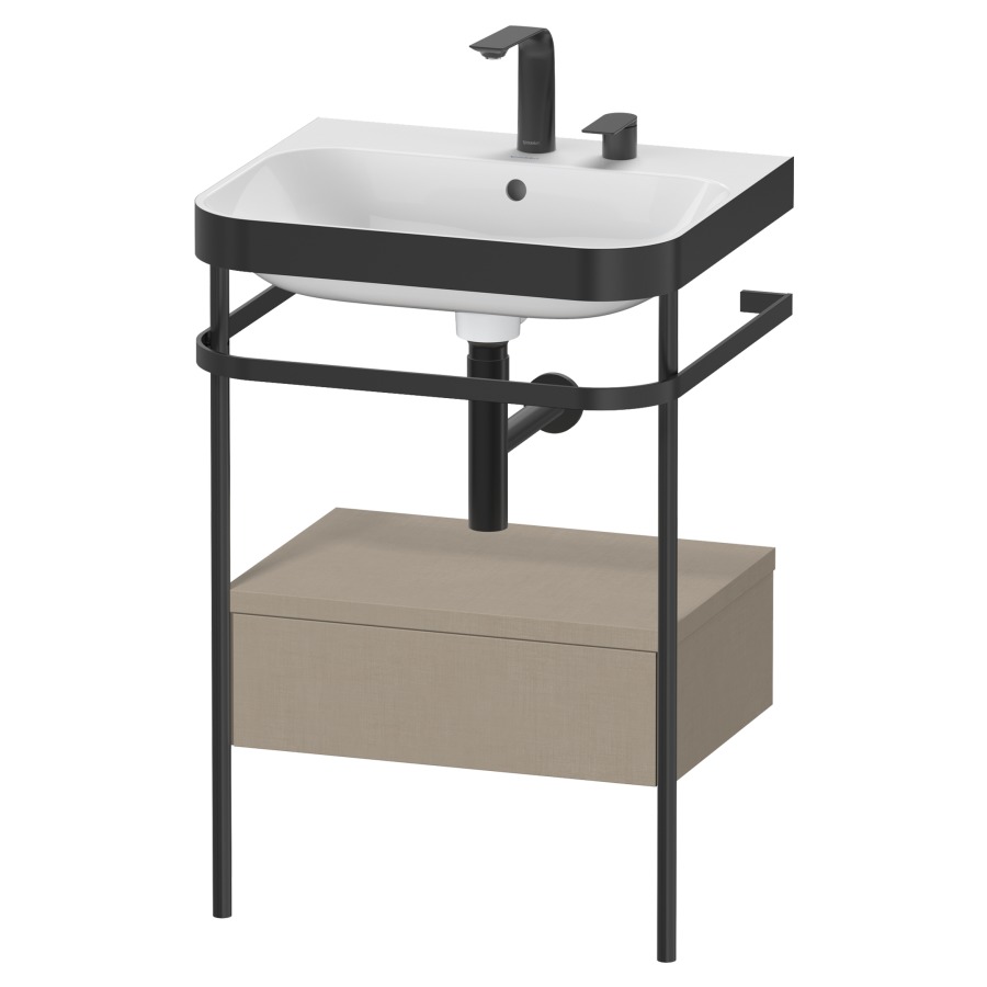 Combination de lavabo HAPPY
D.2 PLUS, 57,5 x 49 x 85 cm
élément à 1 tiroir, posé sur
le sol, profil noir mat
lavabo avec plaque
de recourvrement en couleur
de console, porte-serviette
soupape d'écoulement
Push Open incl.