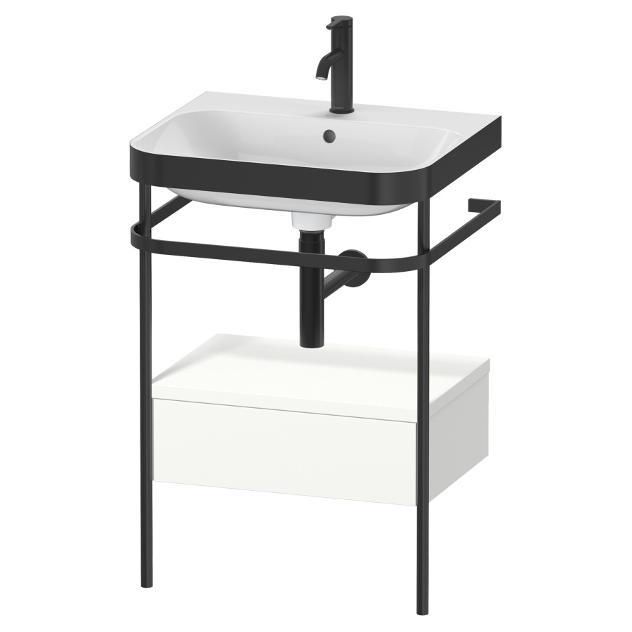 Combination de lavabo HAPPY
D.2 PLUS, 57,5 x 49 x 85 cm
élément à 1 tiroir, posé sur
le sol, profil noir mat
lavabo avec plaque
de recourvrement en couleur
de console, porte-serviette
soupape d'écoulement
Push Open incl.