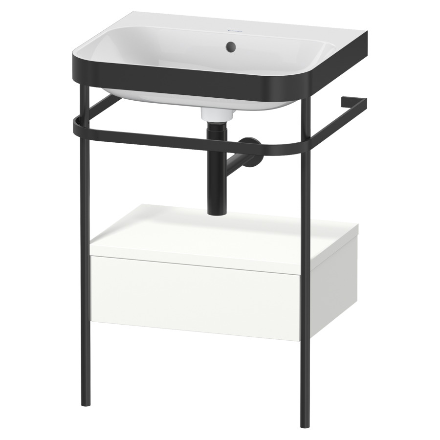 Combination de lavabo HAPPY
D.2 PLUS, 57,5 x 49 x 85 cm
élément à 1 tiroir, posé sur
le sol, profil noir mat
lavabo avec plaque
de recourvrement en couleur
de console, porte-serviette
soupape d'écoulement
Push Open incl.