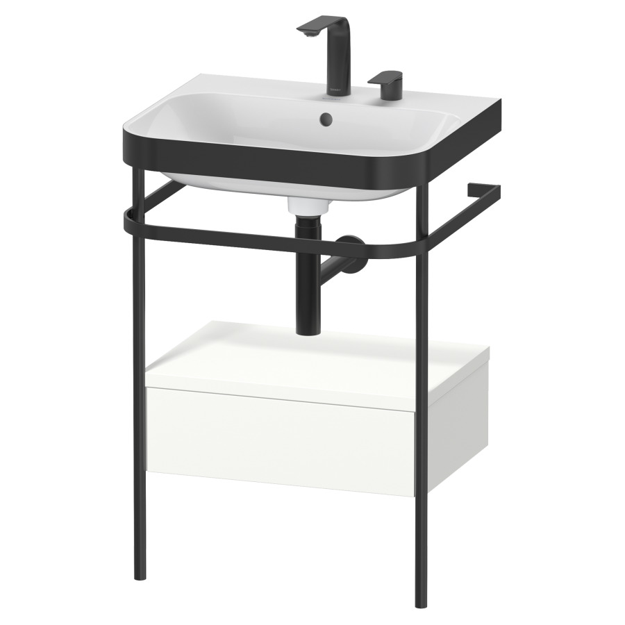 Combination de lavabo HAPPY
D.2 PLUS, 57,5 x 49 x 85 cm
élément à 1 tiroir, posé sur
le sol, profil noir mat
lavabo avec plaque
de recourvrement en couleur
de console, porte-serviette
soupape d'écoulement
Push Open incl.