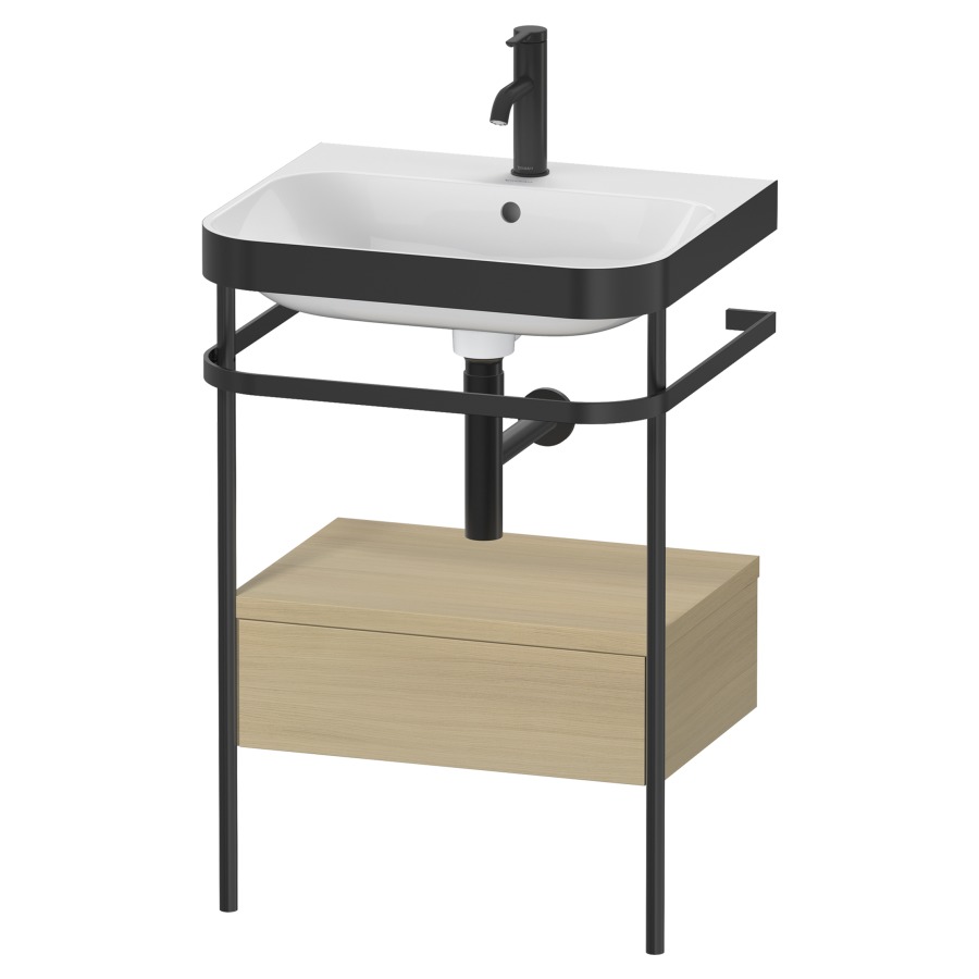 Combination de lavabo HAPPY
D.2 PLUS, 57,5 x 49 x 85 cm
élément à 1 tiroir, posé sur
le sol, profil noir mat
lavabo avec plaque
de recourvrement en couleur
de console, porte-serviette
soupape d'écoulement
Push Open incl.