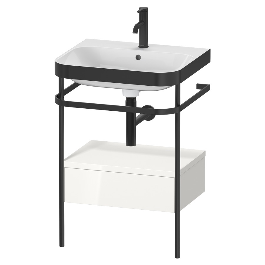 Combination de lavabo HAPPY
D.2 PLUS, 57,5 x 49 x 85 cm
élément à 1 tiroir, posé sur
le sol, profil noir mat
lavabo avec plaque
de recourvrement en couleur
de console, porte-serviette
soupape d'écoulement
Push Open incl.
