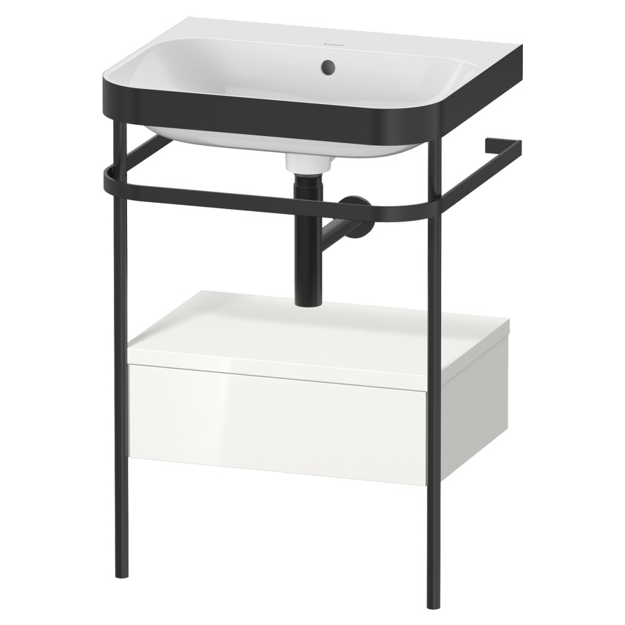 Combination de lavabo HAPPY
D.2 PLUS, 57,5 x 49 x 85 cm
élément à 1 tiroir, posé sur
le sol, profil noir mat
lavabo avec plaque
de recourvrement en couleur
de console, porte-serviette
soupape d'écoulement
Push Open incl.