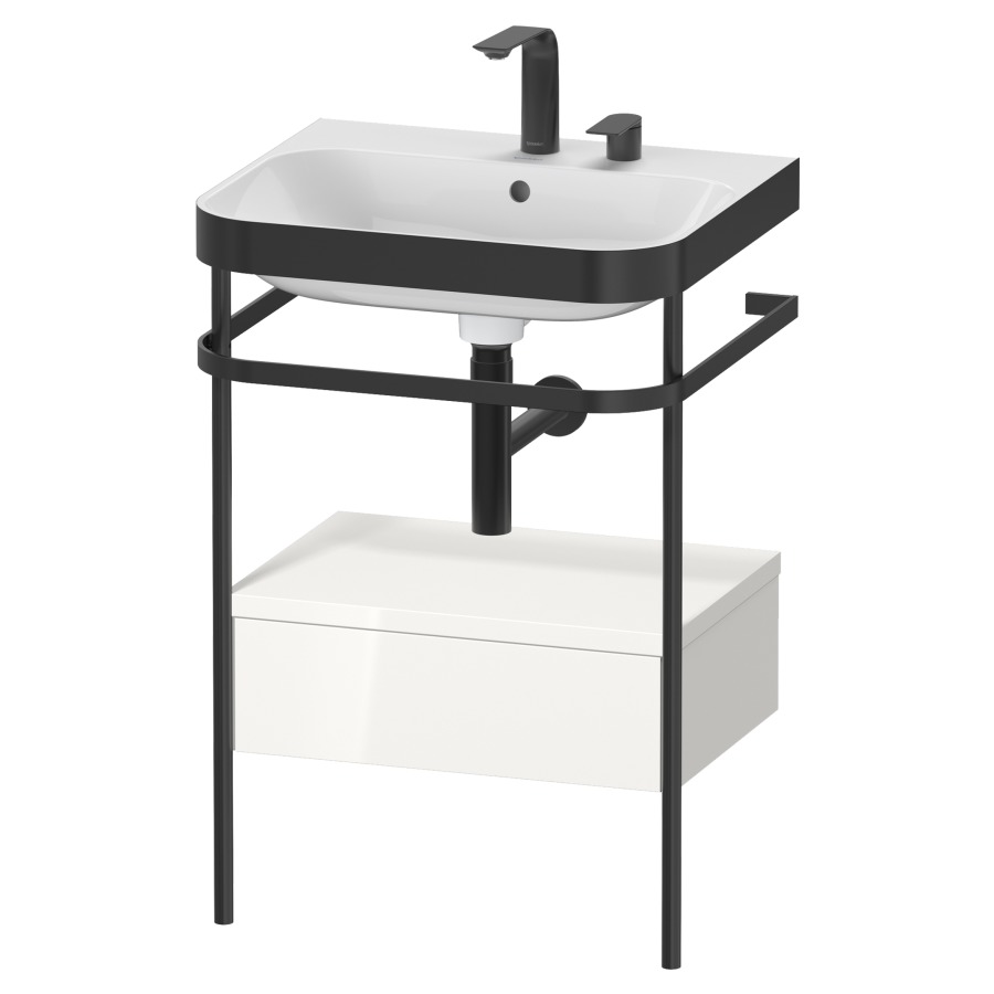 Combination de lavabo HAPPY
D.2 PLUS, 57,5 x 49 x 85 cm
élément à 1 tiroir, posé sur
le sol, profil noir mat
lavabo avec plaque
de recourvrement en couleur
de console, porte-serviette
soupape d'écoulement
Push Open incl.