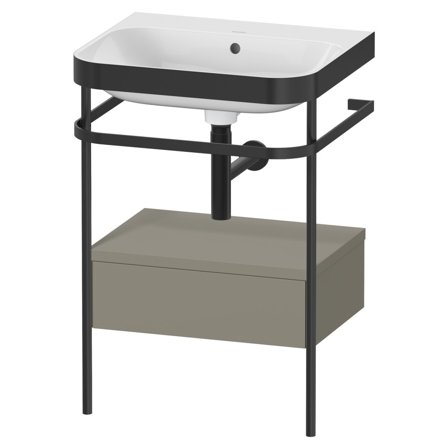 Combination de lavabo HAPPY
D.2 PLUS, 57,5 x 49 x 85 cm
élément à 1 tiroir, posé sur
le sol, profil noir mat
lavabo avec plaque
de recourvrement en couleur
de console, porte-serviette
soupape d'écoulement
Push Open incl.