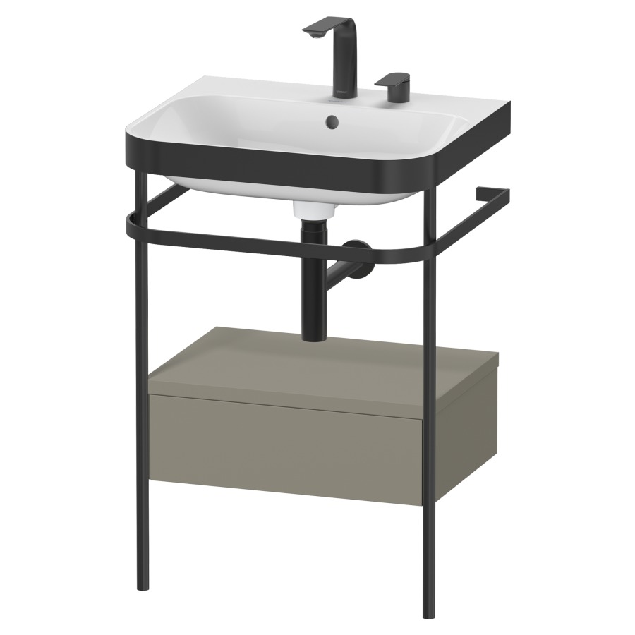 Combination de lavabo HAPPY
D.2 PLUS, 57,5 x 49 x 85 cm
élément à 1 tiroir, posé sur
le sol, profil noir mat
lavabo avec plaque
de recourvrement en couleur
de console, porte-serviette
soupape d'écoulement
Push Open incl.