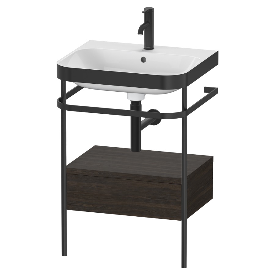 Combination de lavabo HAPPY
D.2 PLUS, 57,5 x 49 x 85 cm
élément à 1 tiroir, posé sur
le sol, profil noir mat
lavabo avec plaque
de recourvrement en couleur
de console, porte-serviette
soupape d'écoulement
Push Open incl.