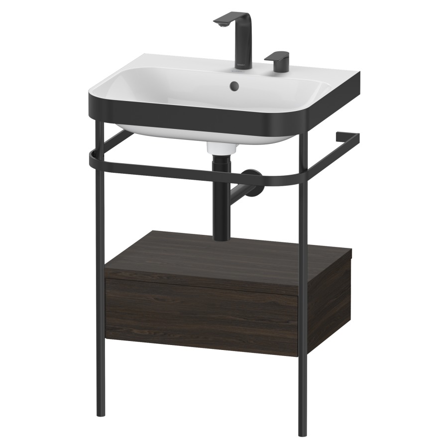 Combination de lavabo HAPPY
D.2 PLUS, 57,5 x 49 x 85 cm
élément à 1 tiroir, posé sur
le sol, profil noir mat
lavabo avec plaque
de recourvrement en couleur
de console, porte-serviette
soupape d'écoulement
Push Open incl.