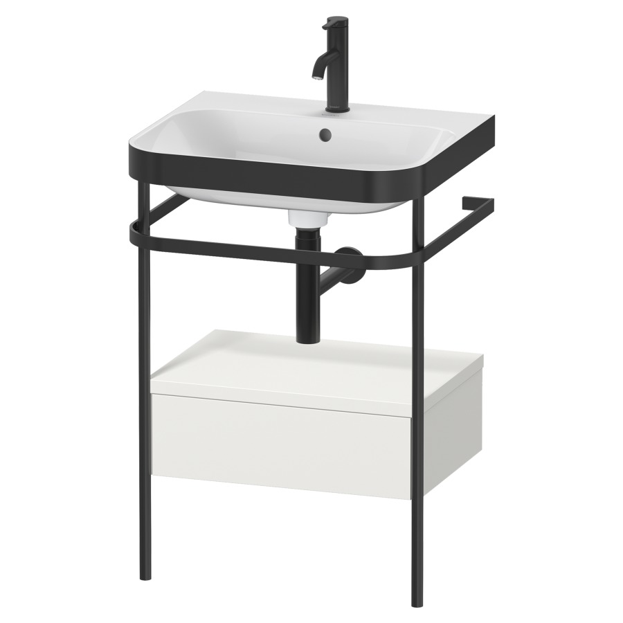 Combination de lavabo HAPPY
D.2 PLUS, 57,5 x 49 x 85 cm
élément à 1 tiroir, posé sur
le sol, profil noir mat
lavabo avec plaque
de recourvrement en couleur
de console, porte-serviette
soupape d'écoulement
Push Open incl.