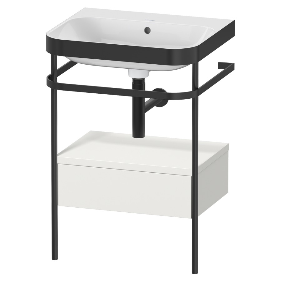 Combination de lavabo HAPPY
D.2 PLUS, 57,5 x 49 x 85 cm
élément à 1 tiroir, posé sur
le sol, profil noir mat
lavabo avec plaque
de recourvrement en couleur
de console, porte-serviette
soupape d'écoulement
Push Open incl.