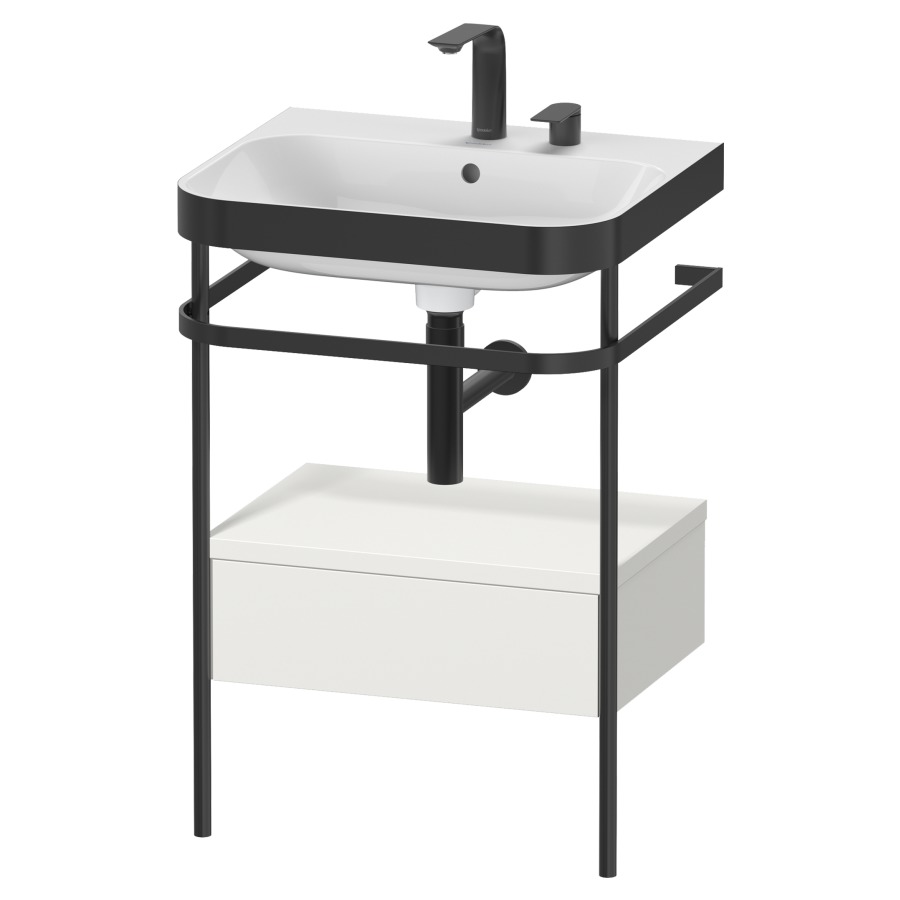 Combination de lavabo HAPPY
D.2 PLUS, 57,5 x 49 x 85 cm
élément à 1 tiroir, posé sur
le sol, profil noir mat
lavabo avec plaque
de recourvrement en couleur
de console, porte-serviette
soupape d'écoulement
Push Open incl.