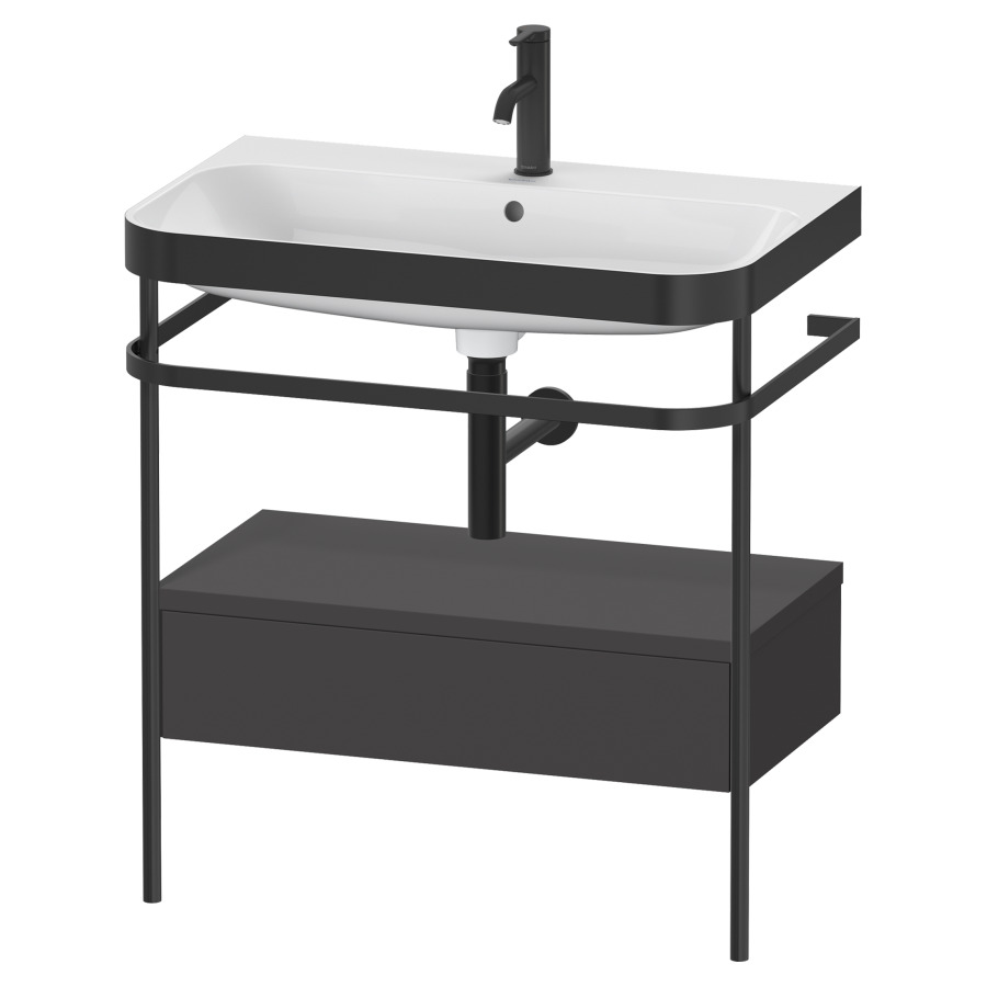 Combination de lavabo HAPPY
D.2 PLUS, 77,5 x 49 x 85 cm
élément à 1 tiroir, posé sur
le sol, profil noir mat
lavabo avec plaque
de recourvrement en couleur
de console, porte-serviette
soupape d'écoulement
Push Open incl.