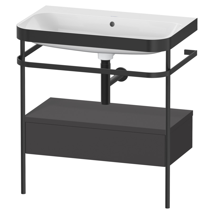Combination de lavabo HAPPY
D.2 PLUS, 77,5 x 49 x 85 cm
élément à 1 tiroir, posé sur
le sol, profil noir mat
lavabo avec plaque
de recourvrement en couleur
de console, porte-serviette
soupape d'écoulement
Push Open incl.