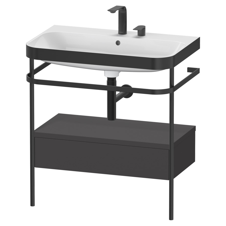 Combination de lavabo HAPPY
D.2 PLUS, 77,5 x 49 x 85 cm
élément à 1 tiroir, posé sur
le sol, profil noir mat
lavabo avec plaque
de recourvrement en couleur
de console, porte-serviette
soupape d'écoulement
Push Open incl.