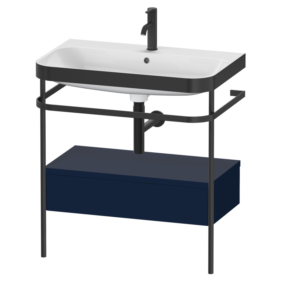Combination de lavabo HAPPY
D.2 PLUS, 77,5 x 49 x 85 cm
élément à 1 tiroir, posé sur
le sol, profil noir mat
lavabo avec plaque
de recourvrement en couleur
de console, porte-serviette
soupape d'écoulement
Push Open incl.