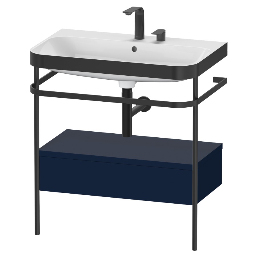 Combination de lavabo HAPPY
D.2 PLUS, 77,5 x 49 x 85 cm
élément à 1 tiroir, posé sur
le sol, profil noir mat
lavabo avec plaque
de recourvrement en couleur
de console, porte-serviette
soupape d'écoulement
Push Open incl.