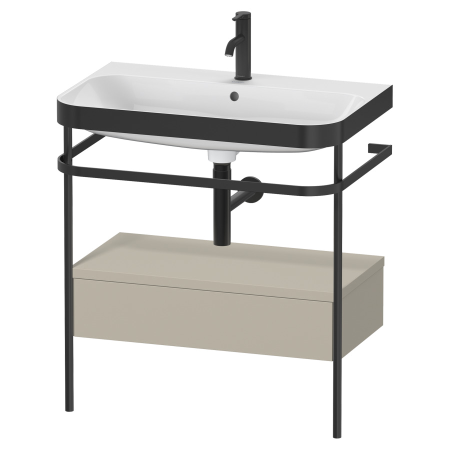 Combination de lavabo HAPPY
D.2 PLUS, 77,5 x 49 x 85 cm
élément à 1 tiroir, posé sur
le sol, profil noir mat
lavabo avec plaque
de recourvrement en couleur
de console, porte-serviette
soupape d'écoulement
Push Open incl.