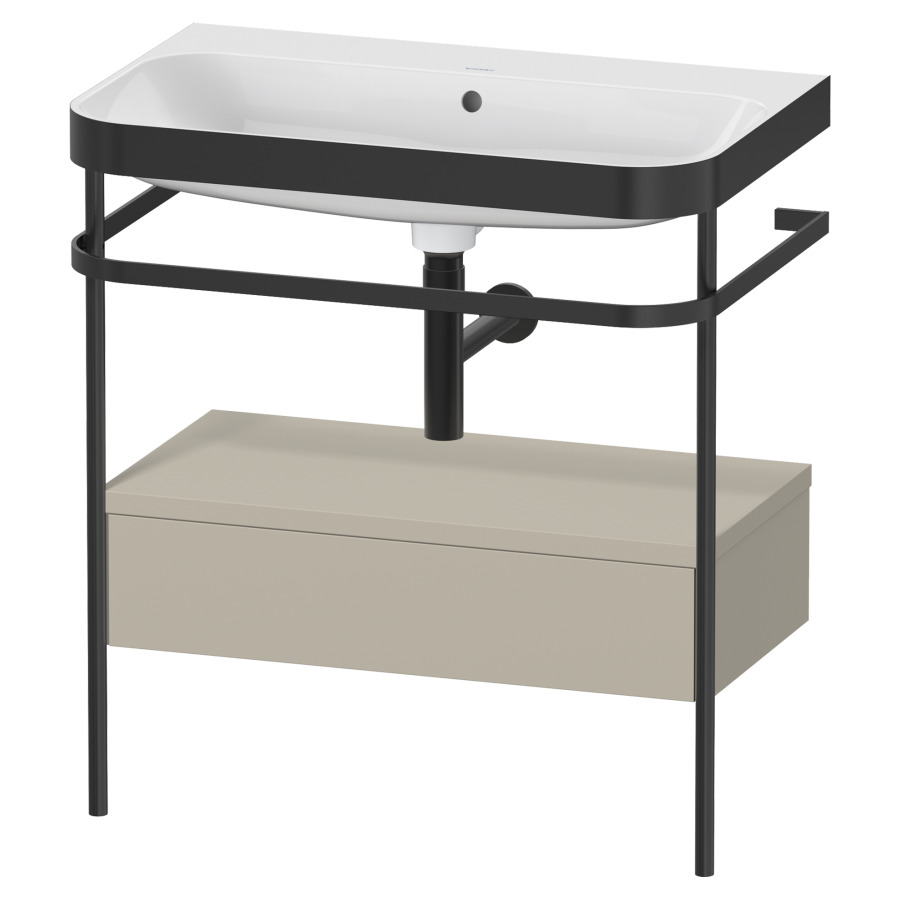 Combination de lavabo HAPPY
D.2 PLUS, 77,5 x 49 x 85 cm
élément à 1 tiroir, posé sur
le sol, profil noir mat
lavabo avec plaque
de recourvrement en couleur
de console, porte-serviette
soupape d'écoulement
Push Open incl.