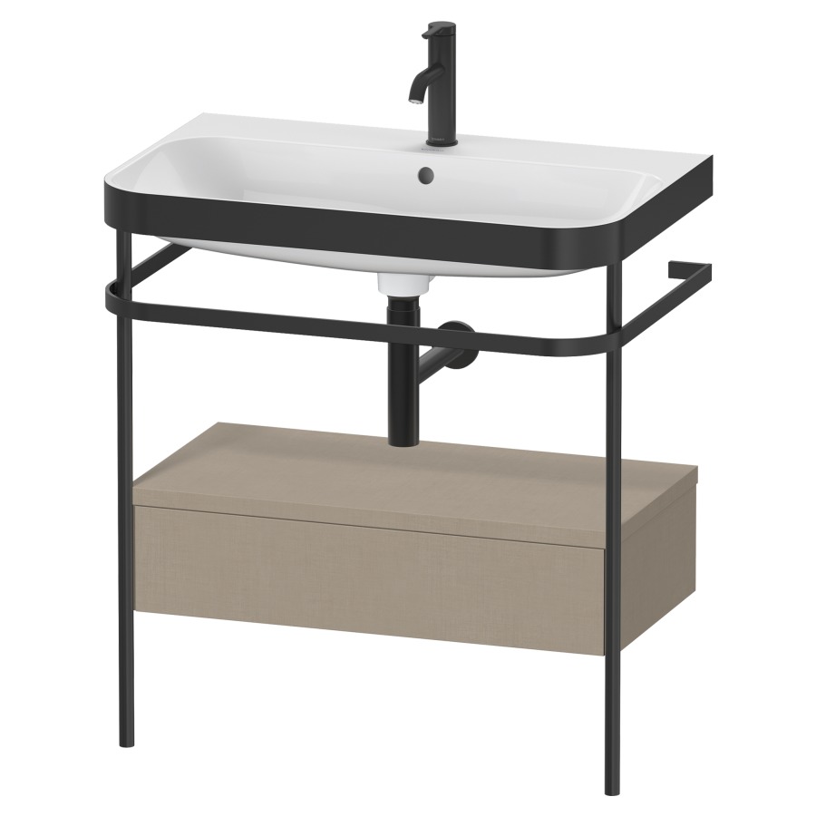 Combination de lavabo HAPPY
D.2 PLUS, 77,5 x 49 x 85 cm
élément à 1 tiroir, posé sur
le sol, profil noir mat
lavabo avec plaque
de recourvrement en couleur
de console, porte-serviette
soupape d'écoulement
Push Open incl.