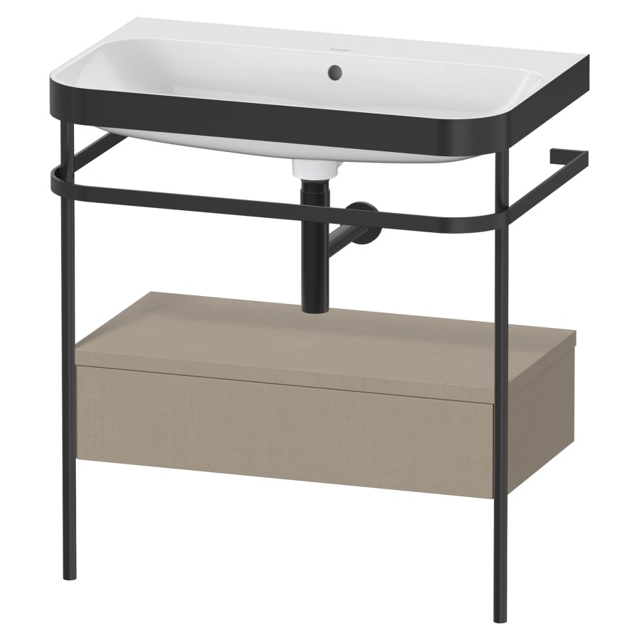 Combination de lavabo HAPPY
D.2 PLUS, 77,5 x 49 x 85 cm
élément à 1 tiroir, posé sur
le sol, profil noir mat
lavabo avec plaque
de recourvrement en couleur
de console, porte-serviette
soupape d'écoulement
Push Open incl.