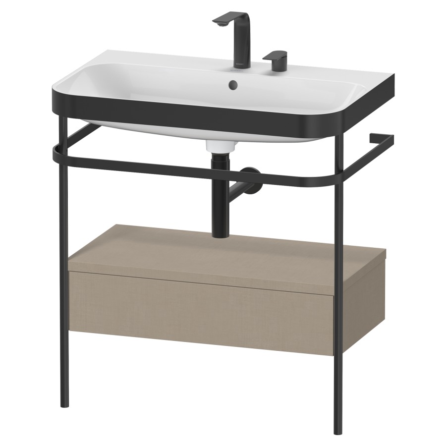 Combination de lavabo HAPPY
D.2 PLUS, 77,5 x 49 x 85 cm
élément à 1 tiroir, posé sur
le sol, profil noir mat
lavabo avec plaque
de recourvrement en couleur
de console, porte-serviette
soupape d'écoulement
Push Open incl.