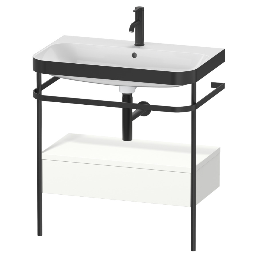 Combination de lavabo HAPPY
D.2 PLUS, 77,5 x 49 x 85 cm
élément à 1 tiroir, posé sur
le sol, profil noir mat
lavabo avec plaque
de recourvrement en couleur
de console, porte-serviette
soupape d'écoulement
Push Open incl.