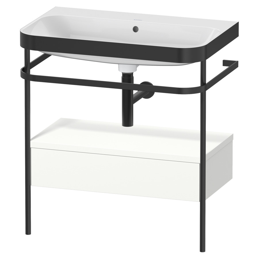 Combination de lavabo HAPPY
D.2 PLUS, 77,5 x 49 x 85 cm
élément à 1 tiroir, posé sur
le sol, profil noir mat
lavabo avec plaque
de recourvrement en couleur
de console, porte-serviette
soupape d'écoulement
Push Open incl.