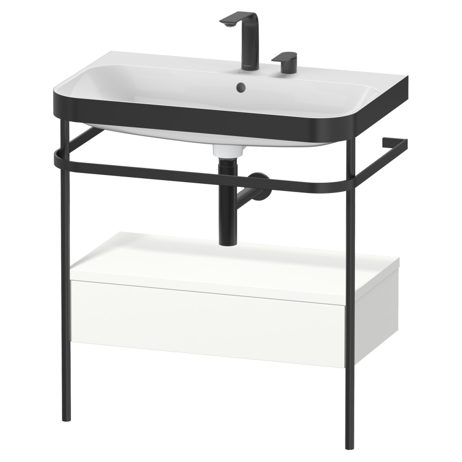 Combination de lavabo HAPPY
D.2 PLUS, 77,5 x 49 x 85 cm
élément à 1 tiroir, posé sur
le sol, profil noir mat
lavabo avec plaque
de recourvrement en couleur
de console, porte-serviette
soupape d'écoulement
Push Open incl.
