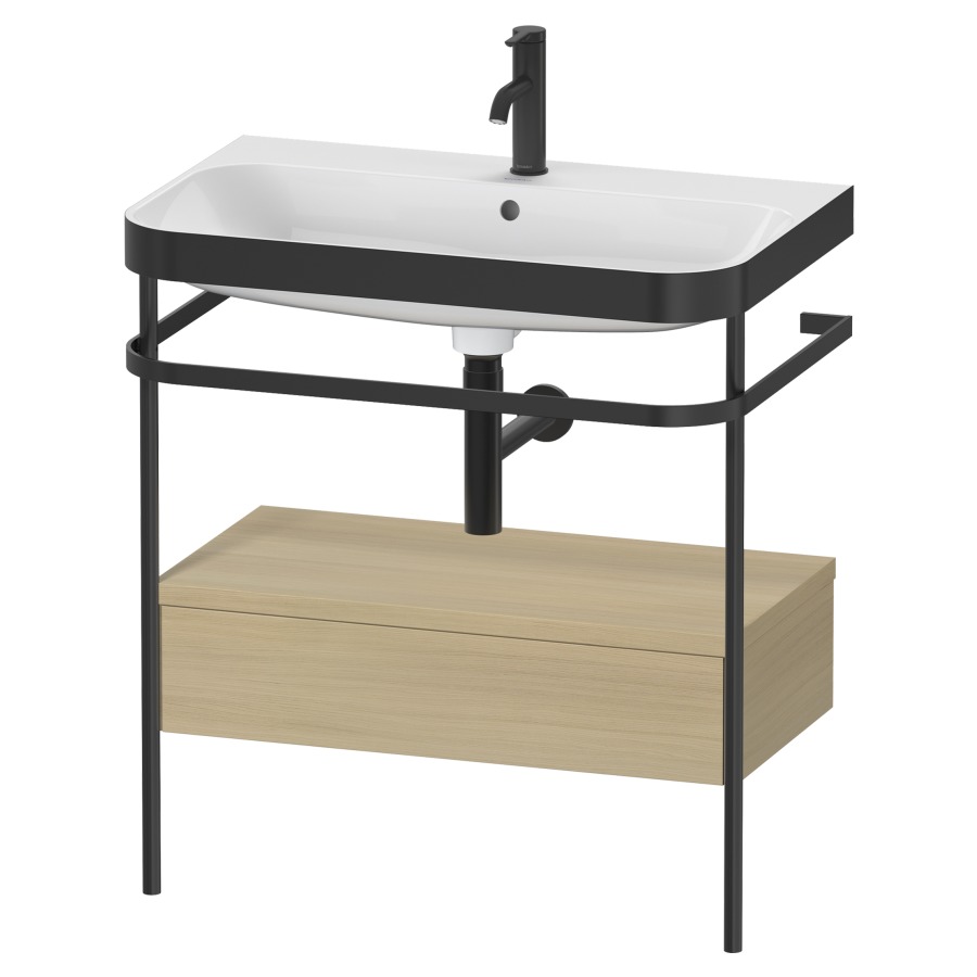 Combination de lavabo HAPPY
D.2 PLUS, 77,5 x 49 x 85 cm
élément à 1 tiroir, posé sur
le sol, profil noir mat
lavabo avec plaque
de recourvrement en couleur
de console, porte-serviette
soupape d'écoulement
Push Open incl.