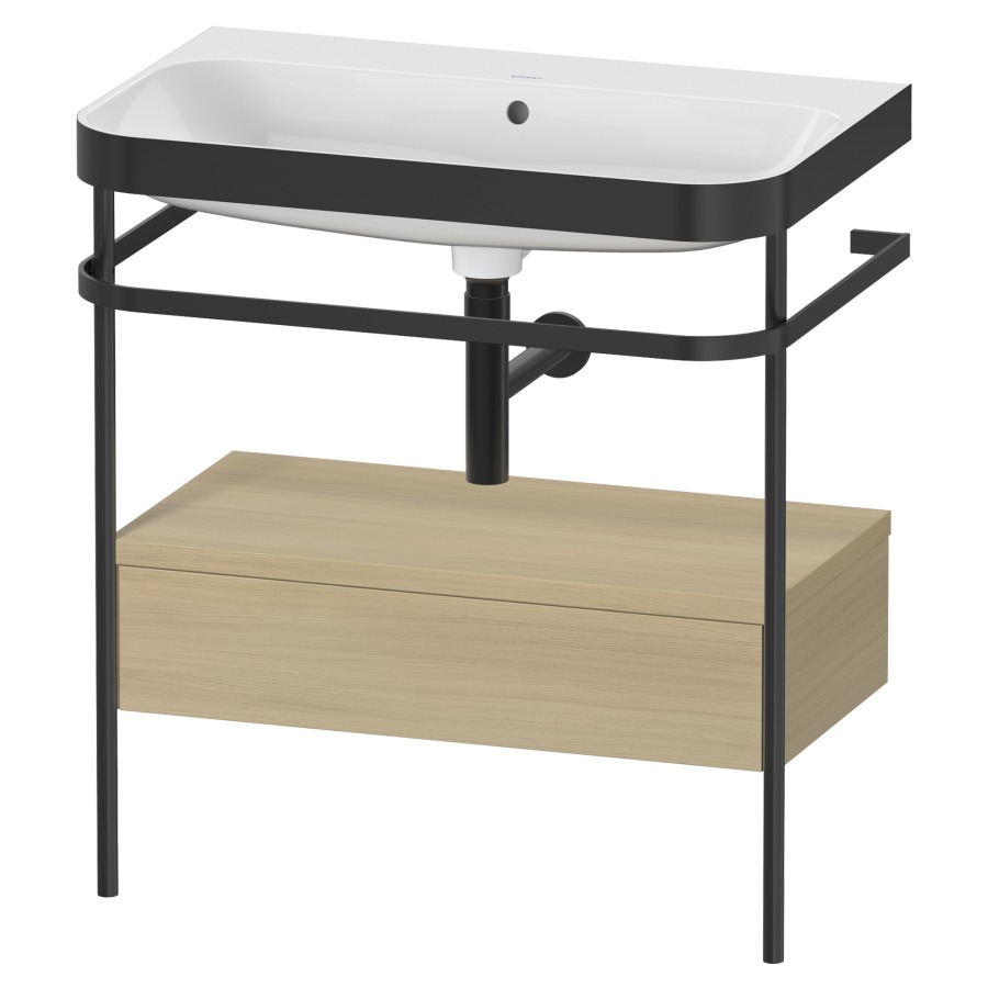 Combination de lavabo HAPPY
D.2 PLUS, 77,5 x 49 x 85 cm
élément à 1 tiroir, posé sur
le sol, profil noir mat
lavabo avec plaque
de recourvrement en couleur
de console, porte-serviette
soupape d'écoulement
Push Open incl.