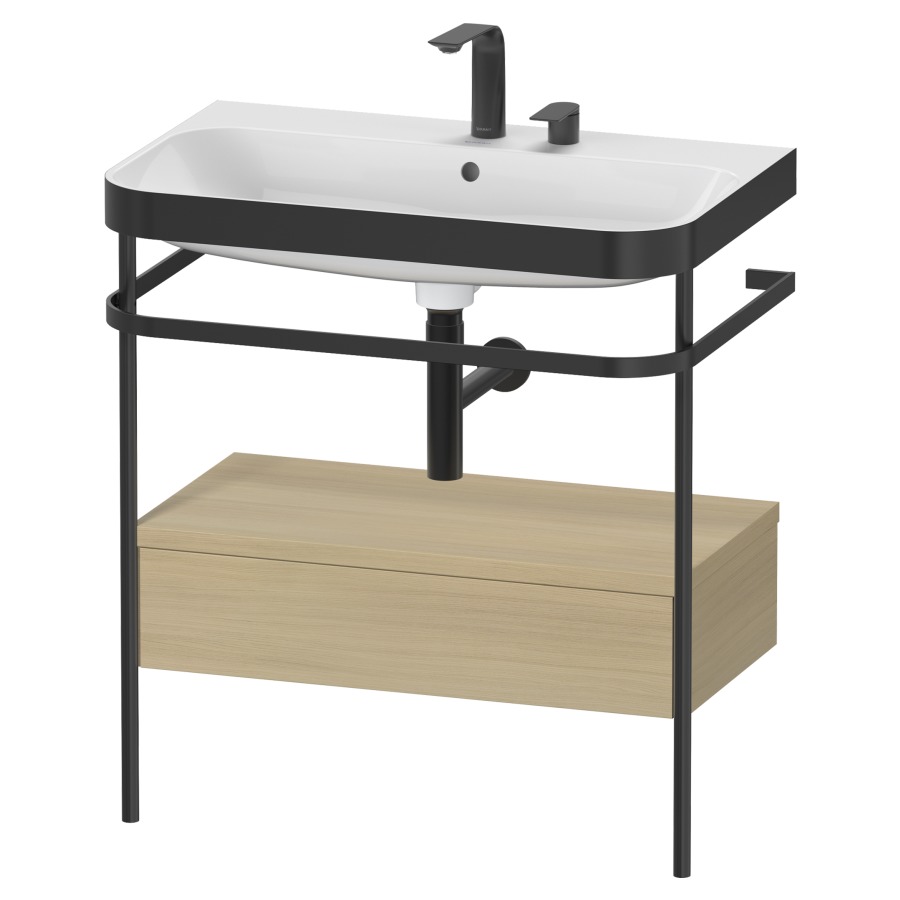 Combination de lavabo HAPPY
D.2 PLUS, 77,5 x 49 x 85 cm
élément à 1 tiroir, posé sur
le sol, profil noir mat
lavabo avec plaque
de recourvrement en couleur
de console, porte-serviette
soupape d'écoulement
Push Open incl.