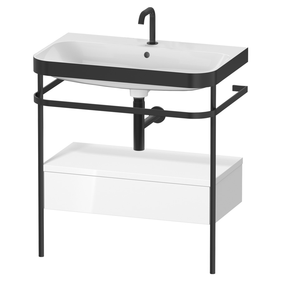 Combination de lavabo HAPPY
D.2 PLUS, 77,5 x 49 x 85 cm
élément à 1 tiroir, posé sur
le sol, profil noir mat
lavabo avec plaque
de recourvrement en couleur
de console, porte-serviette
soupape d'écoulement
Push Open incl.