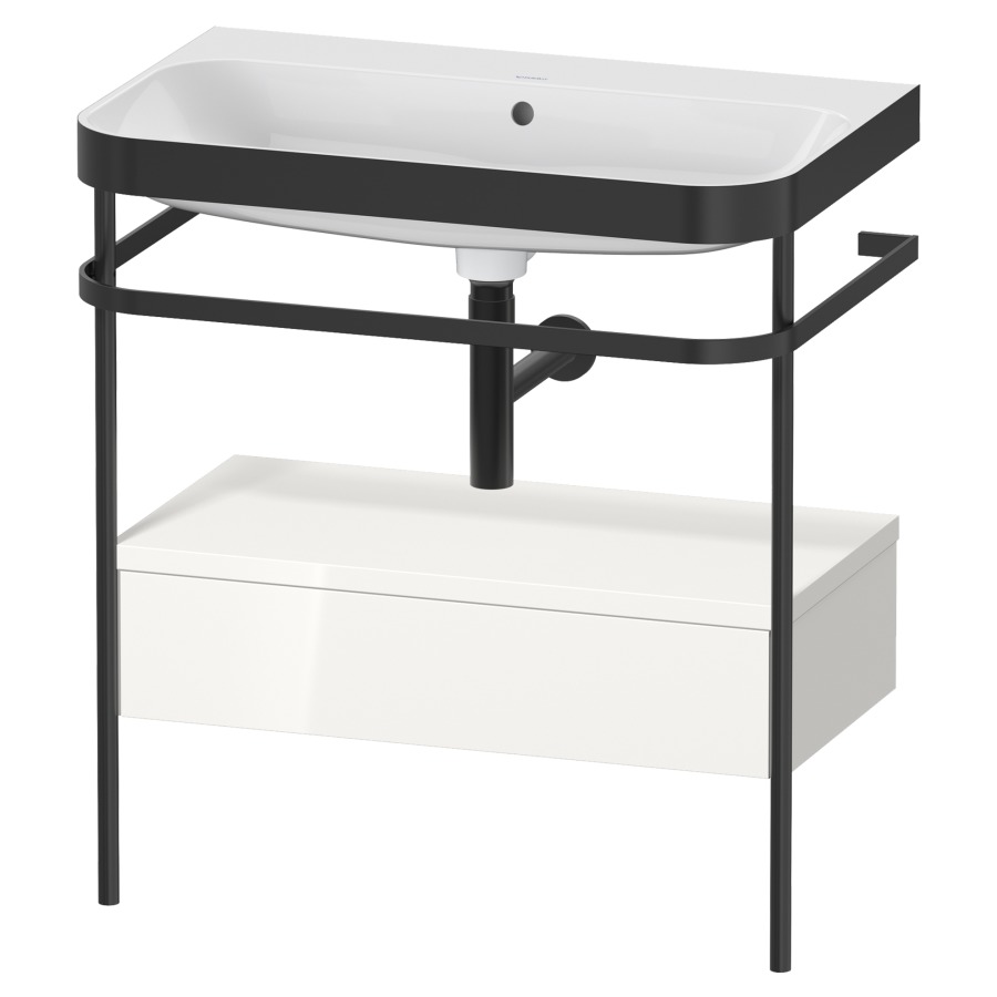 Combination de lavabo HAPPY
D.2 PLUS, 77,5 x 49 x 85 cm
élément à 1 tiroir, posé sur
le sol, profil noir mat
lavabo avec plaque
de recourvrement en couleur
de console, porte-serviette
soupape d'écoulement
Push Open incl.