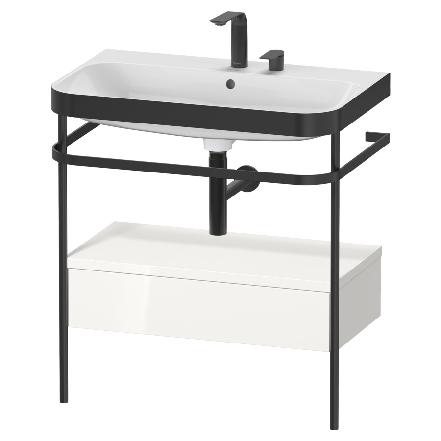 Combination de lavabo HAPPY
D.2 PLUS, 77,5 x 49 x 85 cm
élément à 1 tiroir, posé sur
le sol, profil noir mat
lavabo avec plaque
de recourvrement en couleur
de console, porte-serviette
soupape d'écoulement
Push Open incl.