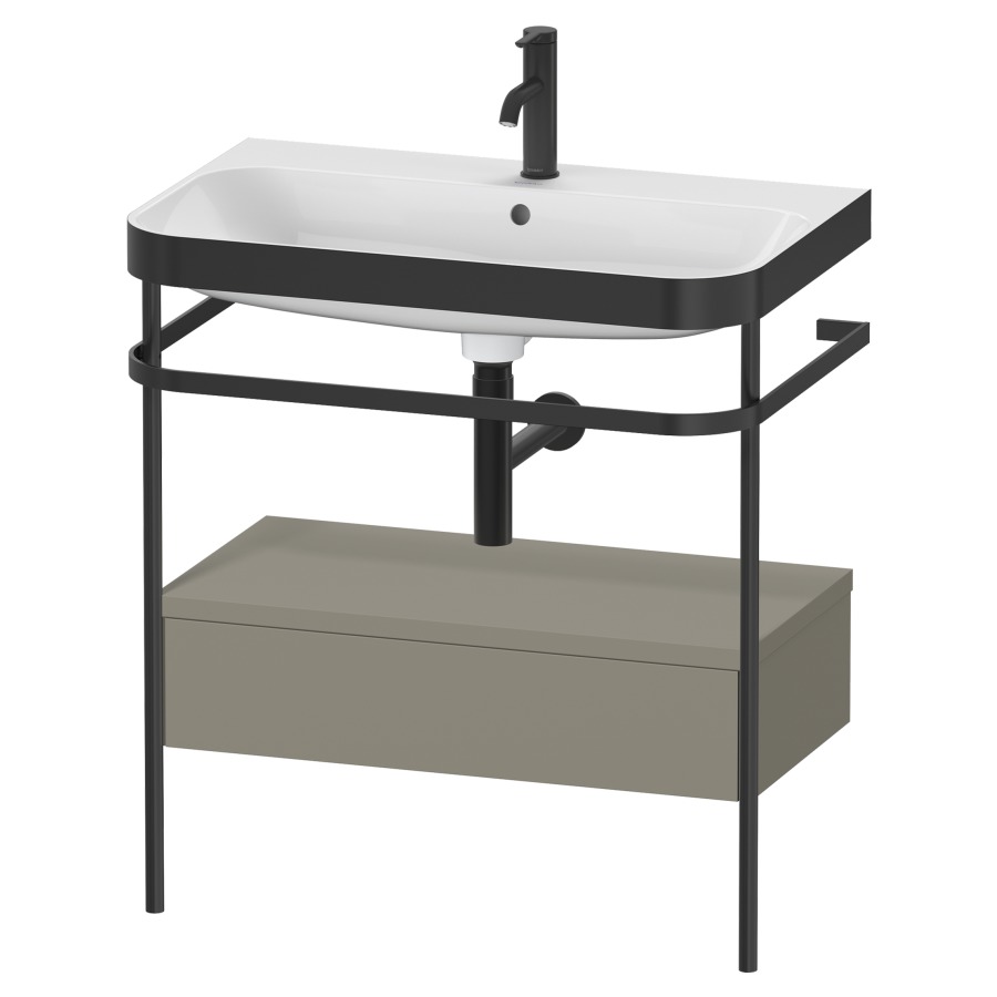 Combination de lavabo HAPPY
D.2 PLUS, 77,5 x 49 x 85 cm
élément à 1 tiroir, posé sur
le sol, profil noir mat
lavabo avec plaque
de recourvrement en couleur
de console, porte-serviette
soupape d'écoulement
Push Open incl.