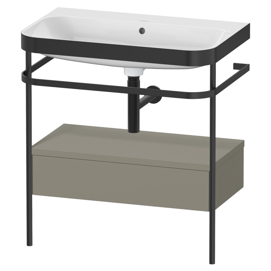 Combination de lavabo HAPPY
D.2 PLUS, 77,5 x 49 x 85 cm
élément à 1 tiroir, posé sur
le sol, profil noir mat
lavabo avec plaque
de recourvrement en couleur
de console, porte-serviette
soupape d'écoulement
Push Open incl.